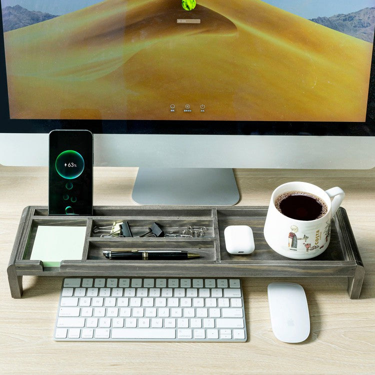 Weathered Gray Wood Over Keyboard Desk Organizer Tray with Phone Tablet Stand, Sticky Note and Pen Holder-MyGift