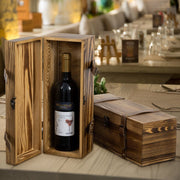 Burnt Wood Wine Gift Boxes, Decorative Box Single Bottle Holder, Set of 2-MyGift