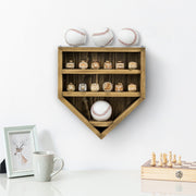 Wall Mounted Brown Wood Baseball Diamond Championship Ring Display Case with Clear Acrylic Stands-MyGift