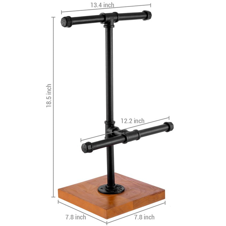 2-Tier Metal Industrial Black Pipe T-Bar Jewelry Display Rack and Necklace Hanger with Wood Base-MyGift