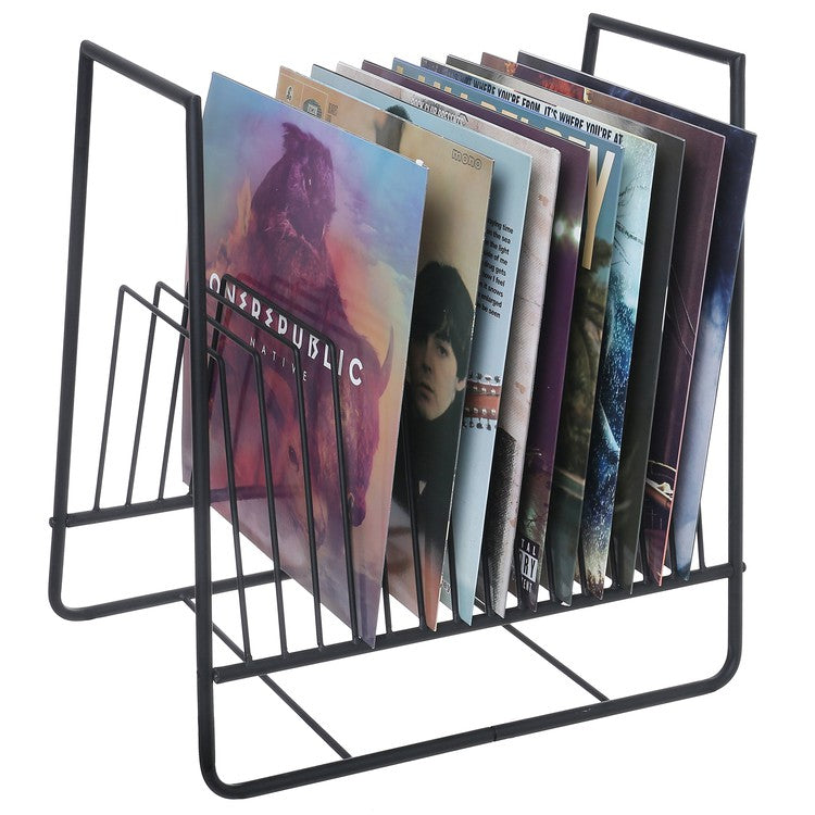 Matte Black Metal Vinyl Record Display Organizer Stand with 16 Slots-MyGift