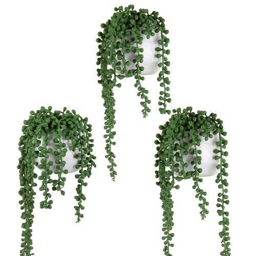 Artificial String of Pearls in White Ceramic Planter, Set of 3 - MyGift