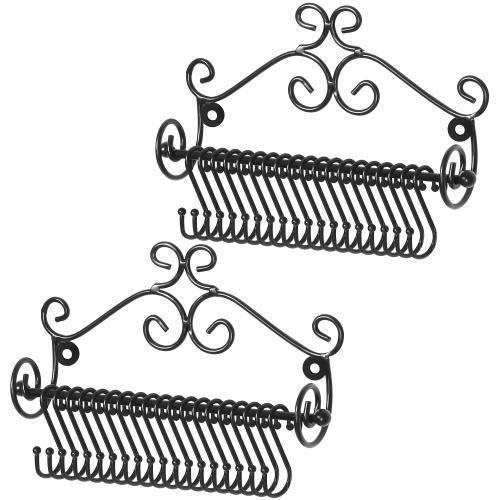 Black Metal Scrollwork Jewelry Rack w/ Hooks, Set of 2 - MyGift