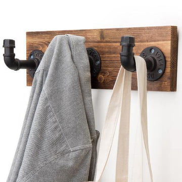 Industrial Style Wood & Pipe 3-Hook Coat Rack – MyGift