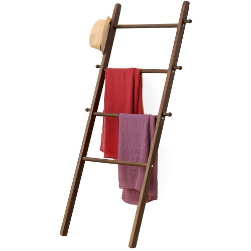 Wall-Leaning Dark Brown Wood Garment Ladder-Style Wall Rack-MyGift