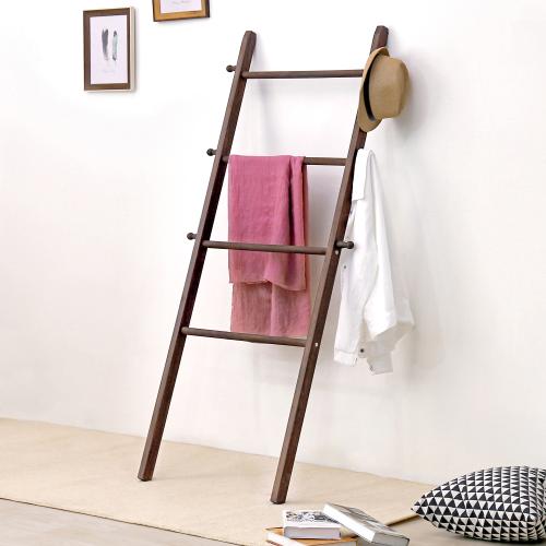 Wall-Leaning Dark Brown Wood Garment Ladder-Style Wall Rack-MyGift