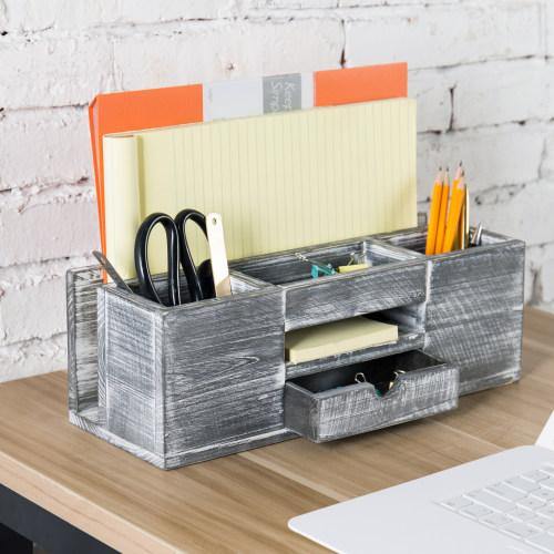 Rustic Gray Wood Desktop Organizer - MyGift