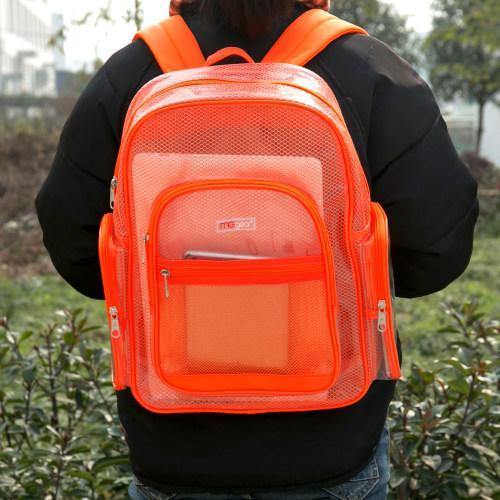 17-Inch Orange Mesh & Clear PVC School Backpack – MyGift