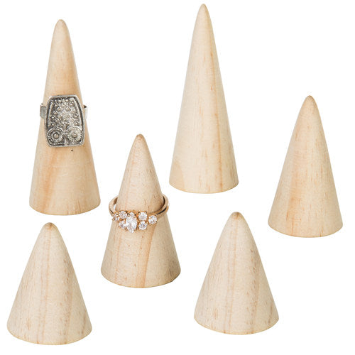 Set of 6 Natural Wood Cone Ring Holders-MyGift