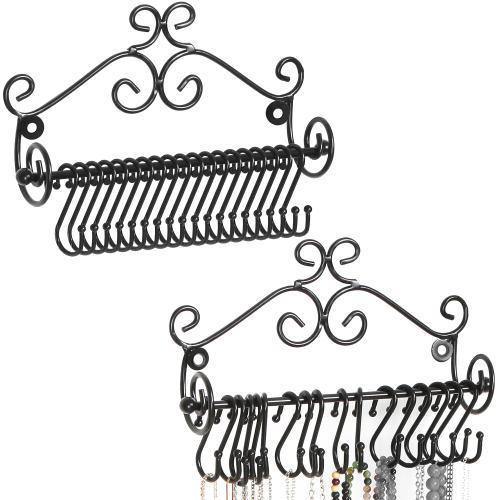 Black Metal Scrollwork Jewelry Rack w/ Hooks, Set of 2 - MyGift