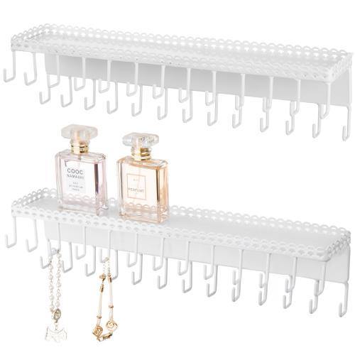 White Metal Jewelry Shelf with Hooks, Set of 2 - MyGift