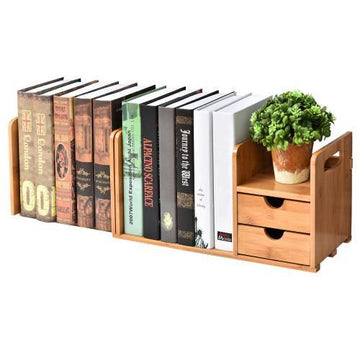 Natural Bamboo Desk Organizer w/ Bookshelf and Drawers – MyGift