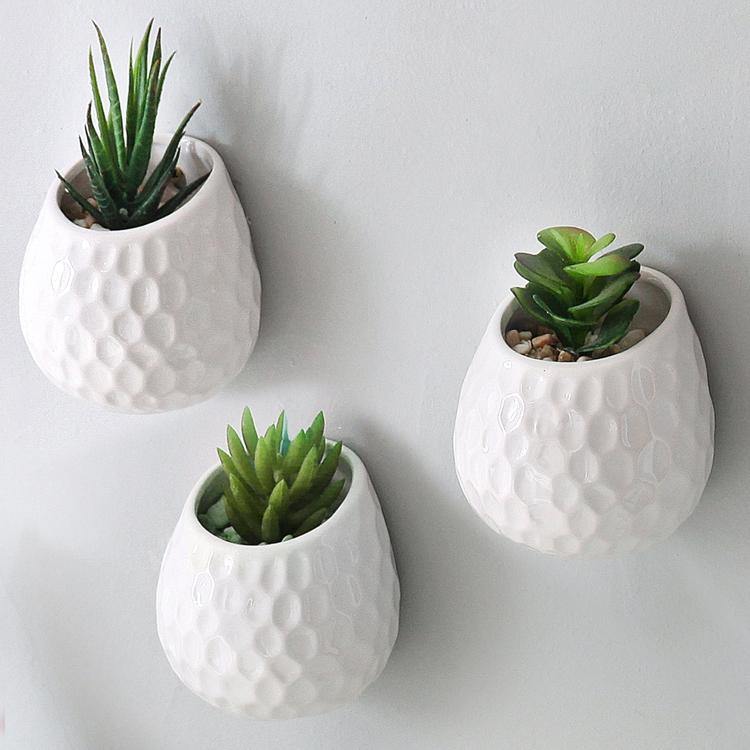 White Ceramic Golfball Design Hanging Mini Planter, Set of 3 - MyGift