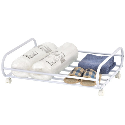 White Metal Rolling Under-Bed Storage Cart-MyGift