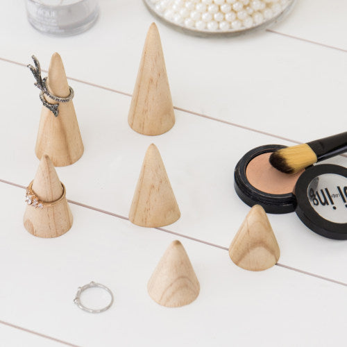 Set of 6 Natural Wood Cone Ring Holders-MyGift