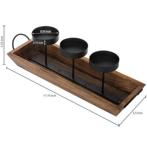 3-Pillar Candle Holder with Rustic Wood Tray - MyGift