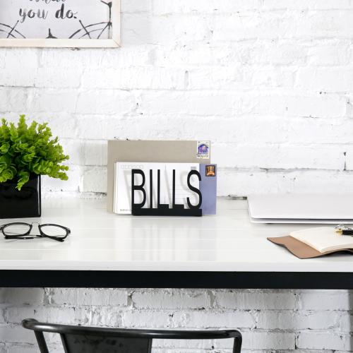 Black Metal Mail Holder w/ Cutout Design BILLS-MyGift