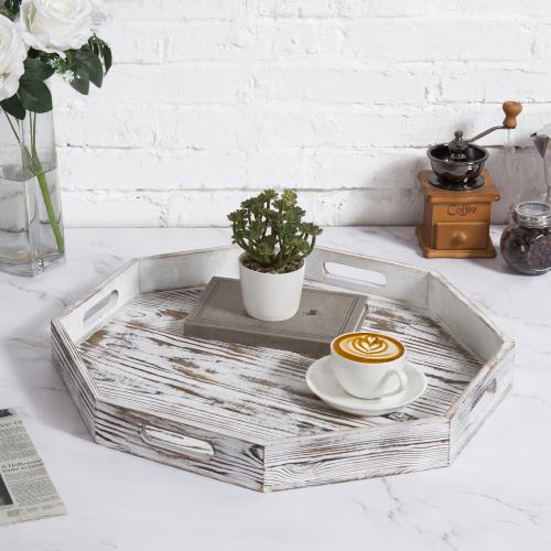 Whitewashed Wood Octagonal Serving Tray-MyGift