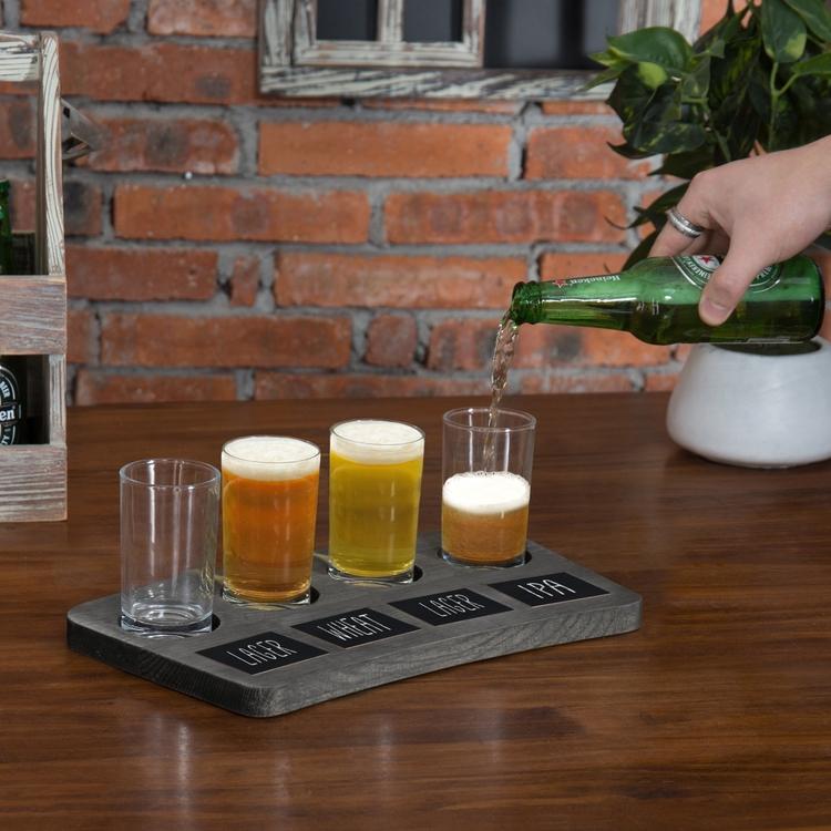 4-Glass Beer Flight Tray with Chalkboard Labels