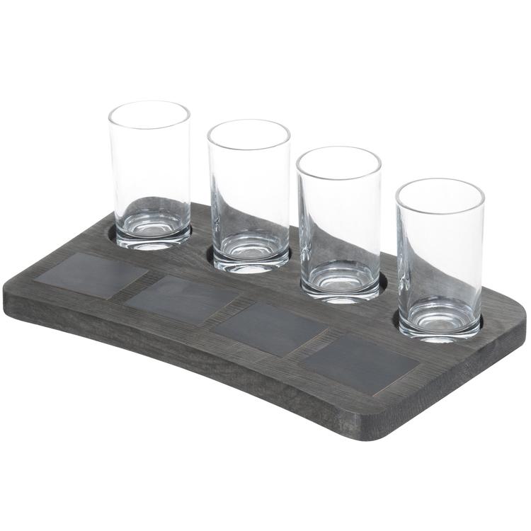 4-Glass Beer Flight Tray with Chalkboard Labels