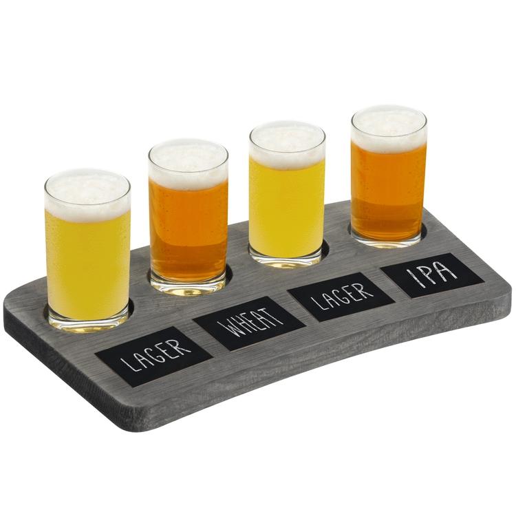 4-Glass Beer Flight Tray with Chalkboard Labels