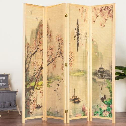 4-Panel Asian-Inspired Bamboo Room Divider, Cherry Blossom - MyGift