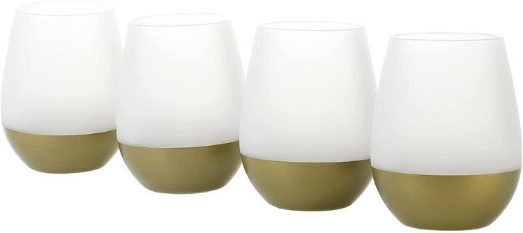 Stemless Wine Glasses with Frosted Glass and Brass Bottom Accent, Set –  MyGift