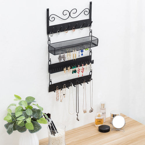 Black Metal Wall-Mounted Jewelry Rack-MyGift