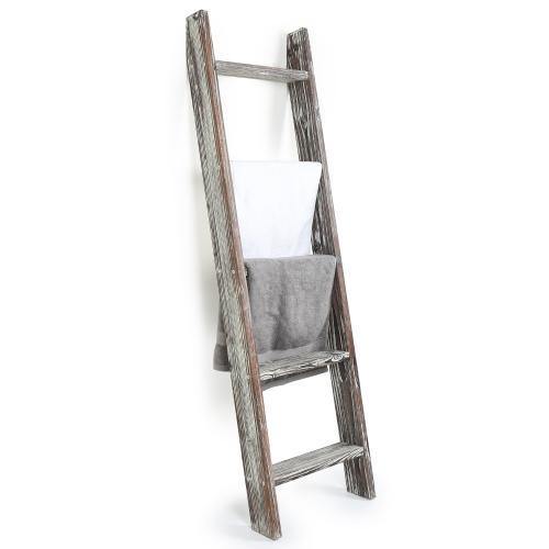 4.5-Foot Ladder-Style Torched Wood Blanket Rack - MyGift