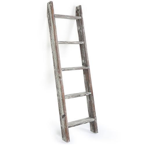 4.5-Foot Ladder-Style Torched Wood Blanket Rack - MyGift