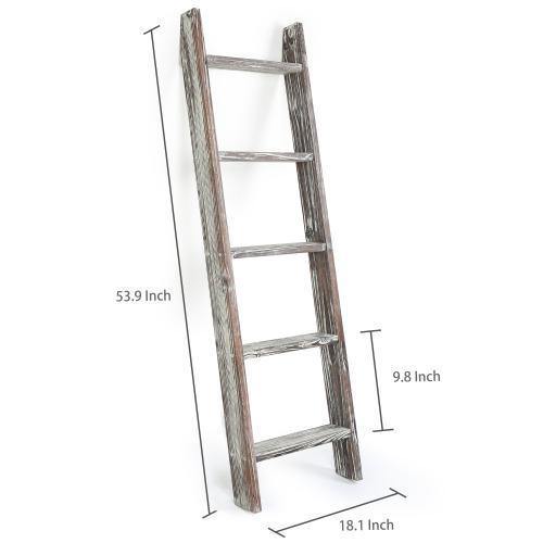 4.5-Foot Ladder-Style Torched Wood Blanket Rack - MyGift