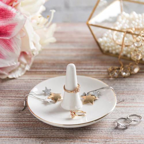 White Ceramic Jewelry Dish with Gold Trim - MyGift