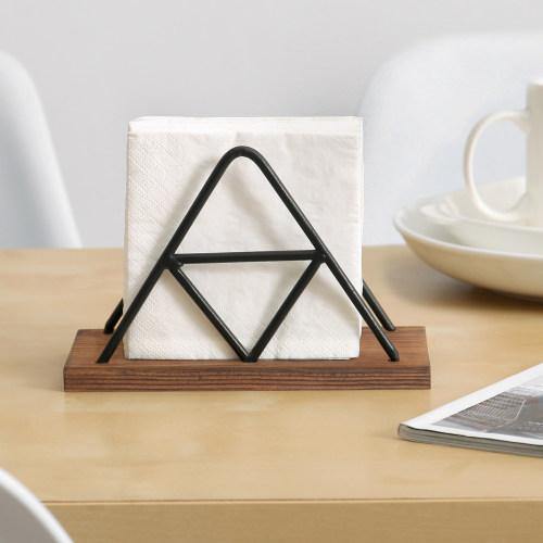 Triangle Design Metal Wire & Brown Wood Napkin Holder - MyGift