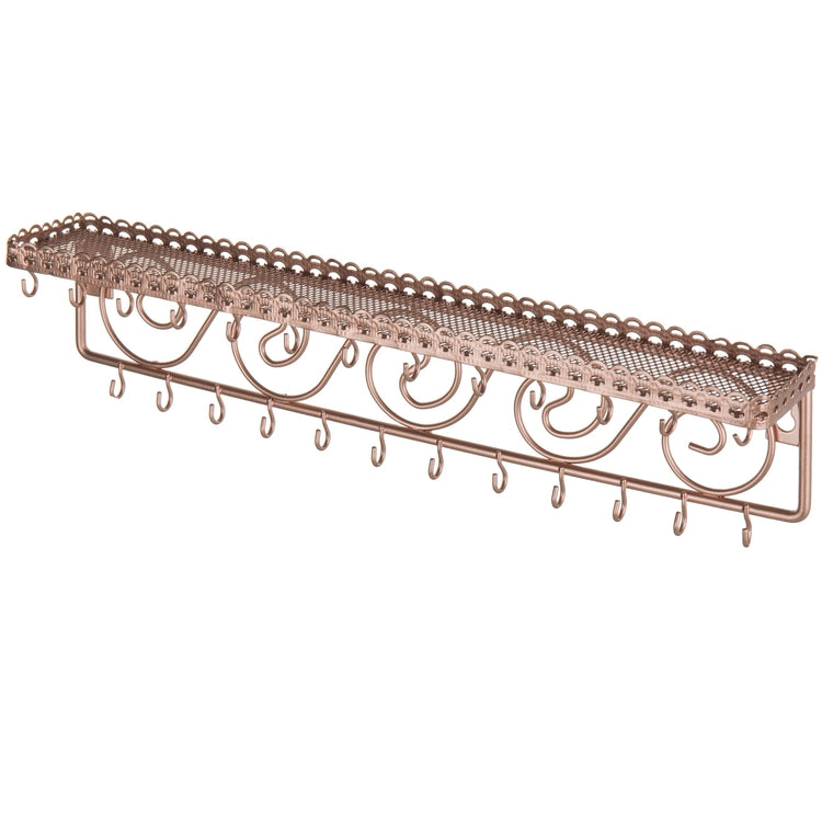 MyGift Wall-Mounted Brass-Tone Metal Scrollwork Design Jewelry Organizer Rack w/ 20 Hanging S-Hooks, Women's, Size: Small, Gold