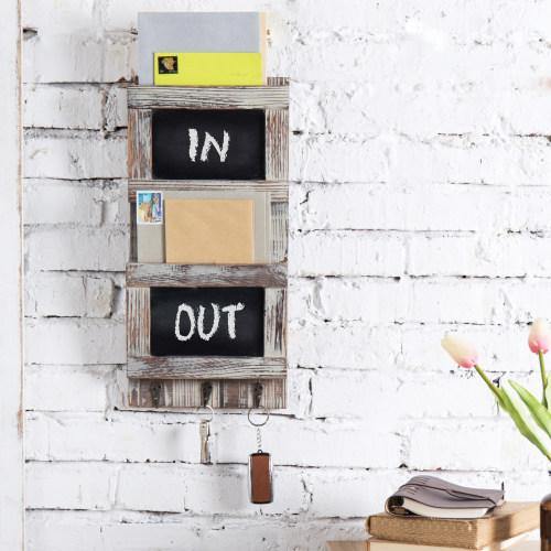 Rustic Brown Wall Mounted Mail Sorter w/ Chalkboard Surface - MyGift