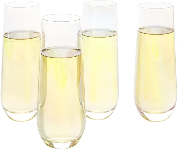 Set of 4, 9oz Iridescent Clear Glass Stemless Champagne Flutes, Sparkling Wine Champagne Glasses Party Drinkware-MyGift