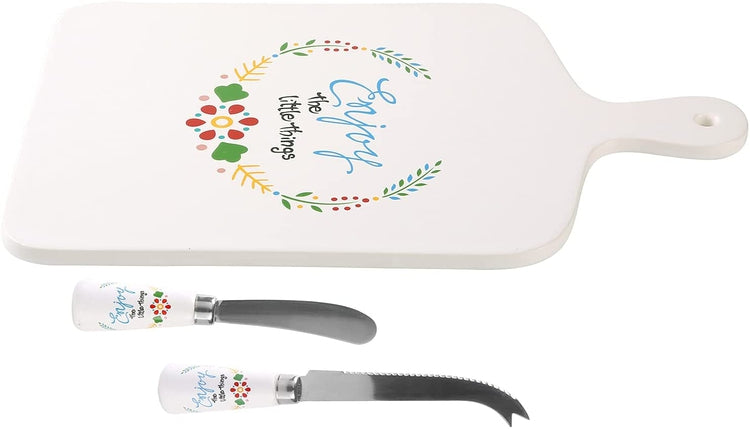 Floral Design Cheese Serving Platter White Ceramic Cutting Board Tray with  Cheese Knife and Spreader
