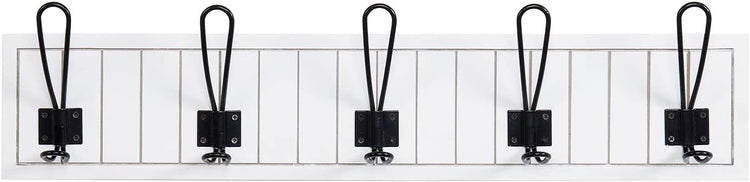 White Wood and Black Metal, Wall Mounted Dual Coat Hooks Entryway Rack –  MyGift