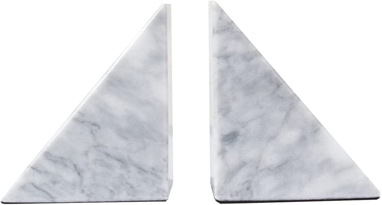 Set of 2, White Marble Bookends, Decorative Heavy Stone Triangle Design Geometric Non-Slip Book Stopper Bookends-MyGift