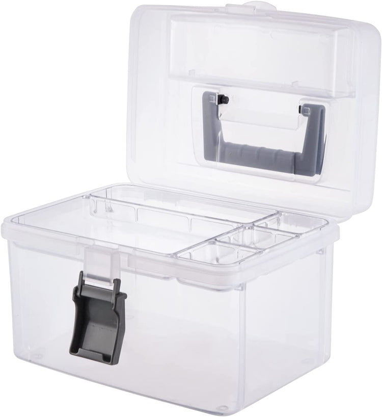 Clear Craft and Sewing Supplies Bin with Detachable Tray and Top Lid Flap, Arts & Crafts Container Organizer Box-MyGift