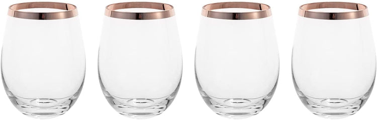 Brass-Plated Rimmed Stemless Wine Glass Set, Elegant Drinkware Glasses –  MyGift