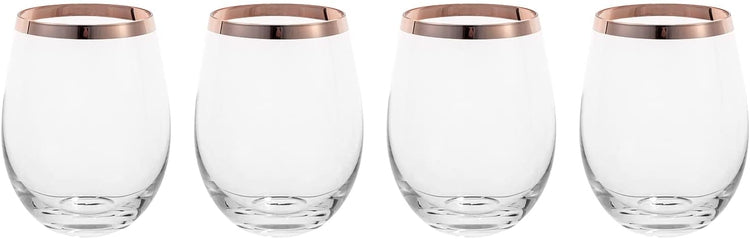 Stemless Wine Glass Set, Elegant Drinkware with Metallic Copper Plated –  MyGift