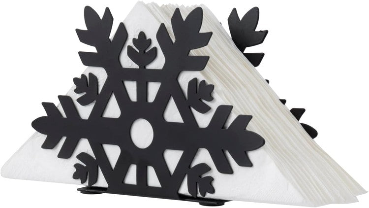 Black Metal Winter Snowflake Cutout Napkin Holder, Tabletop Dispenser for Disposable Dining Tissue-MyGift