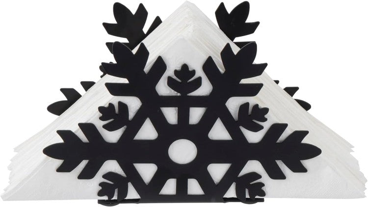 Black Metal Winter Snowflake Cutout Napkin Holder, Tabletop Dispenser for Disposable Dining Tissue-MyGift