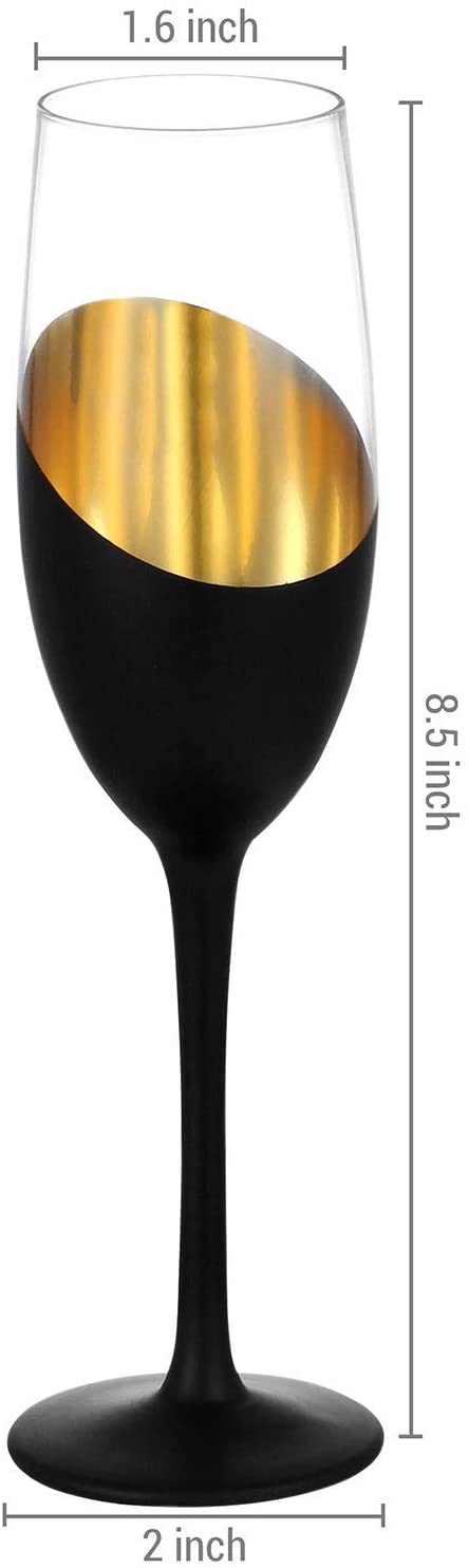 Modern Matte Black & Gold Stemmed Wine Glasses, Set of 4