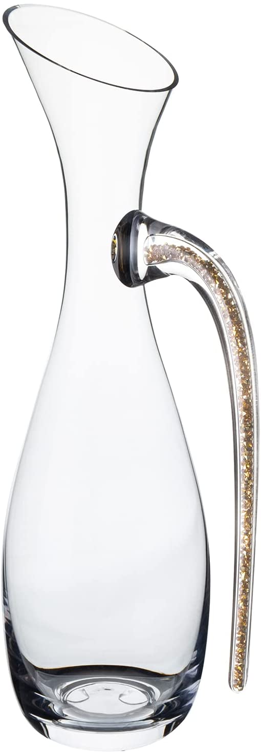 Clear Glass Wine Decanter Beverage Pitcher Carafe with Spout, Handle and  Embedded Gold Tone Faux Gems