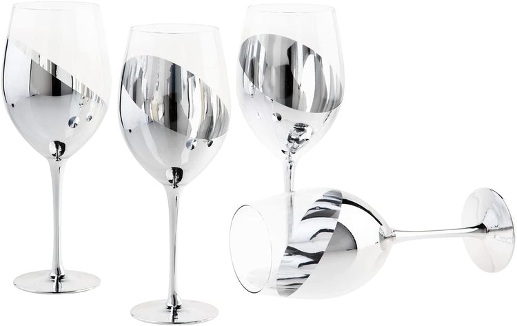 14 oz Modern Tilted Design Brass Stemmed Wine Glasses, Set of 4