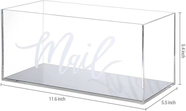 Clear Acrylic Desktop Mail Storage Box with Reflective Silver Mirror Base and White MAIL Cursive Lettering Label-MyGift