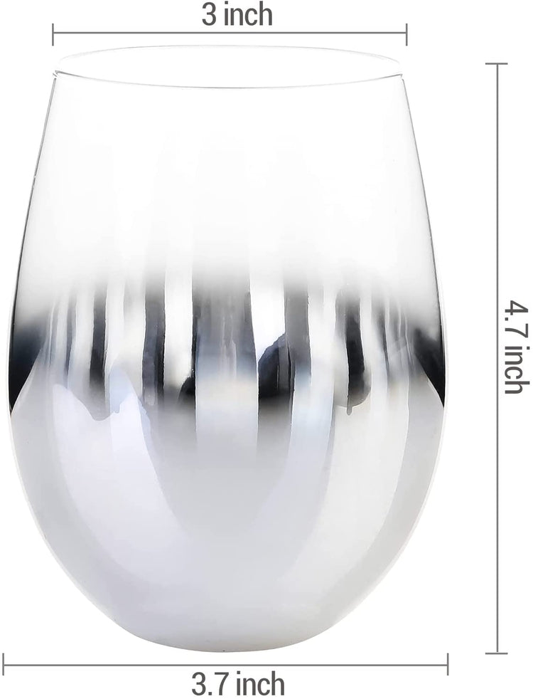 Stemless Wine Glasses with Silver Metallic Smokey Gradient Ombre Design, Set of 4