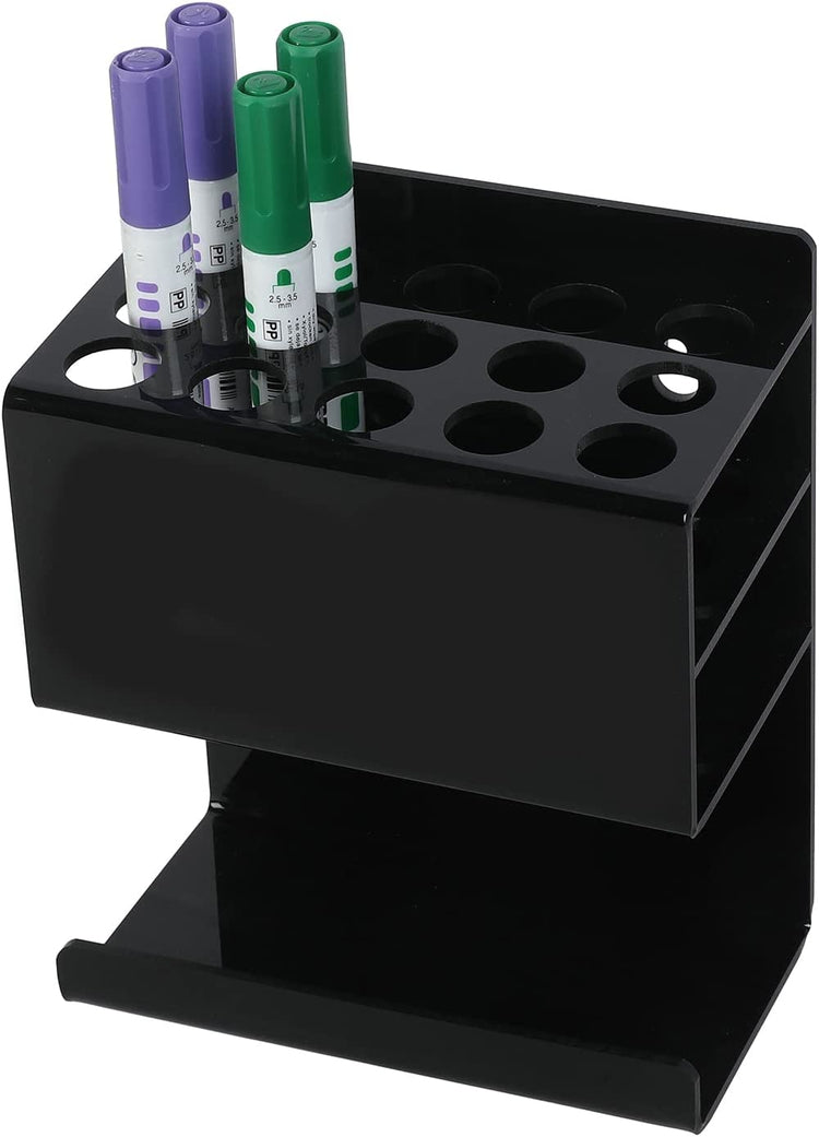 Wall Mounted Tiered Black Acrylic Dry Erase Whiteboard Marker and Eraser Storage Holder Stand-MyGift